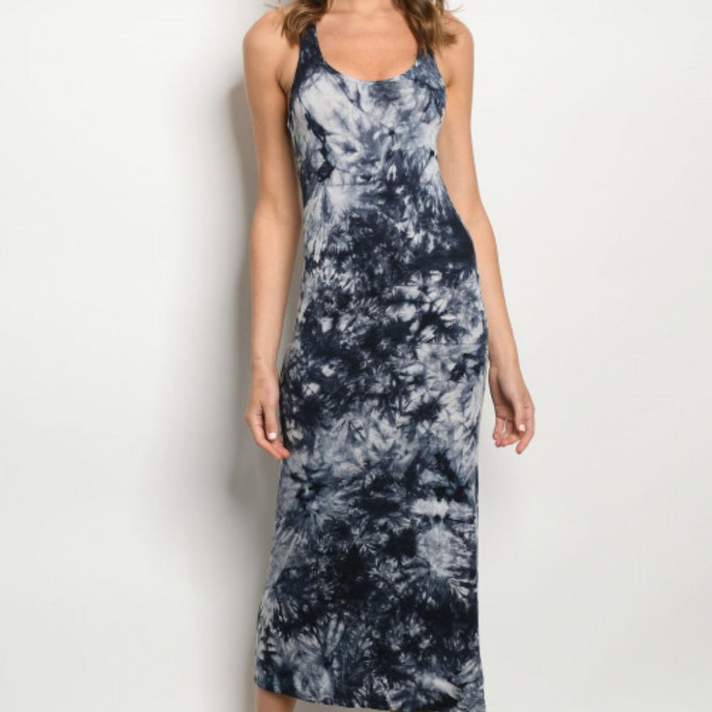 Tie Dye Casual Dress - Navy/White